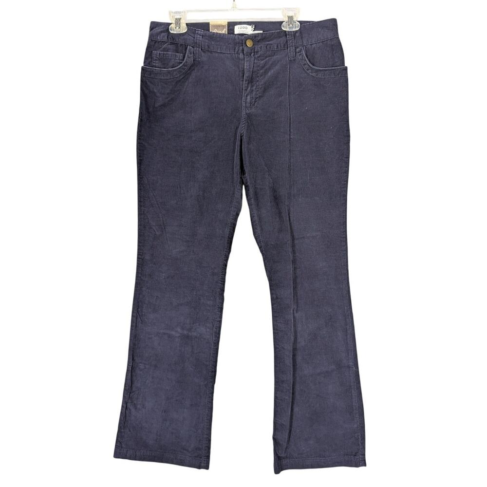 Izod Corduroy Pants Womens 12 Navy Blue Stretch Jeans Embroidered Office Preppy